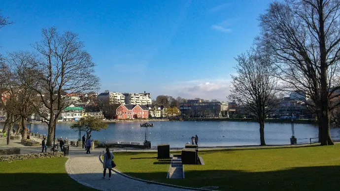 people walking on park near body of water during daytime